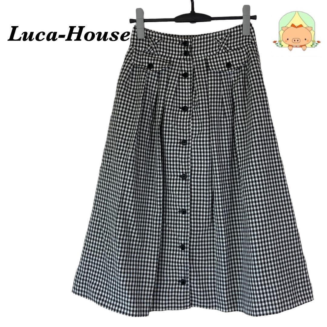 K0518  LUCA-HOUSE 【M】スカート  ひざ丈 レトロな  チェック柄 ホワイト 処分セール拍卖