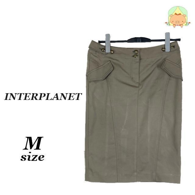 K0330 INTERPLANET【M】ベルトタッグ付スカート レトロ オリーブ オリーブ 処分セール拍卖