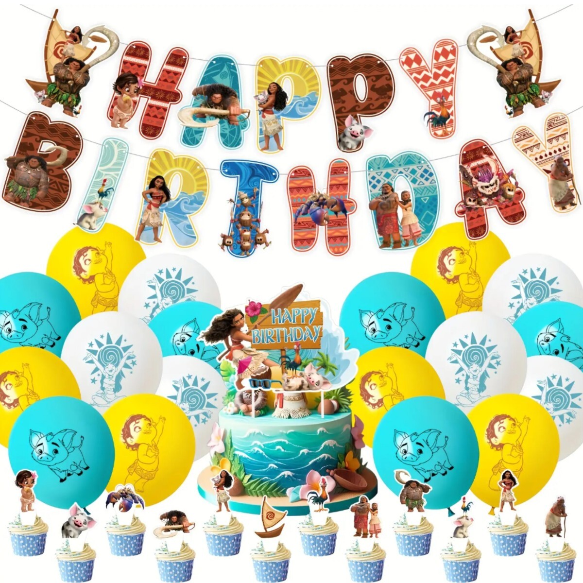 モアナと伝説の海 誕生日 飾り バナー ガーランド 風船 子供 モアナ プア キャラクター ディズニー Disney バルーン拍卖