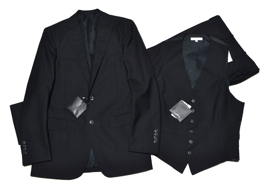 【新品】ジレ付き3ピース DESIGNWORKS デザインワークス 高級スリーピーススーツ 52(XLサイズ程度)国内正規 日本製 ビジネスに 9311拍卖