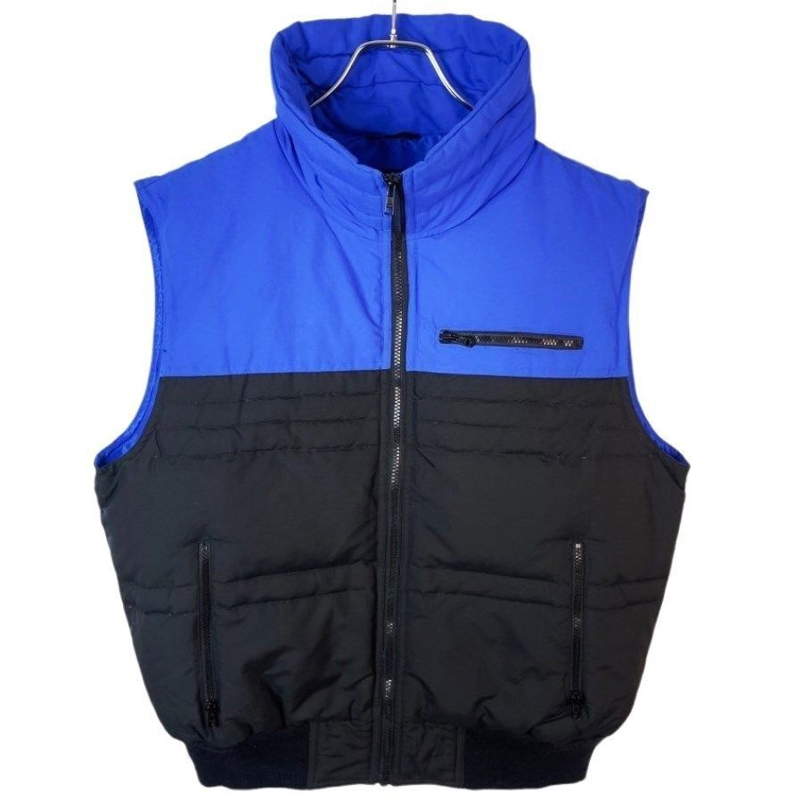 ハーマンズHerman'sハイネックダウンベスト切り替えデザイン中綿入りホワイトグースダウンフェザー青ブルー黒ブラックvintage41120拍卖