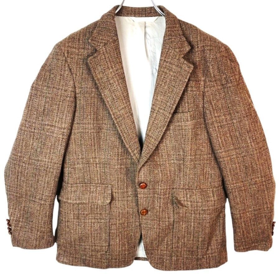 80s90sUSA製Harris TweedハリスツイードジャケットウールテーラードジャケットランズエンドLAND‘SEND茶色ブラウンくるみボタン41214拍卖