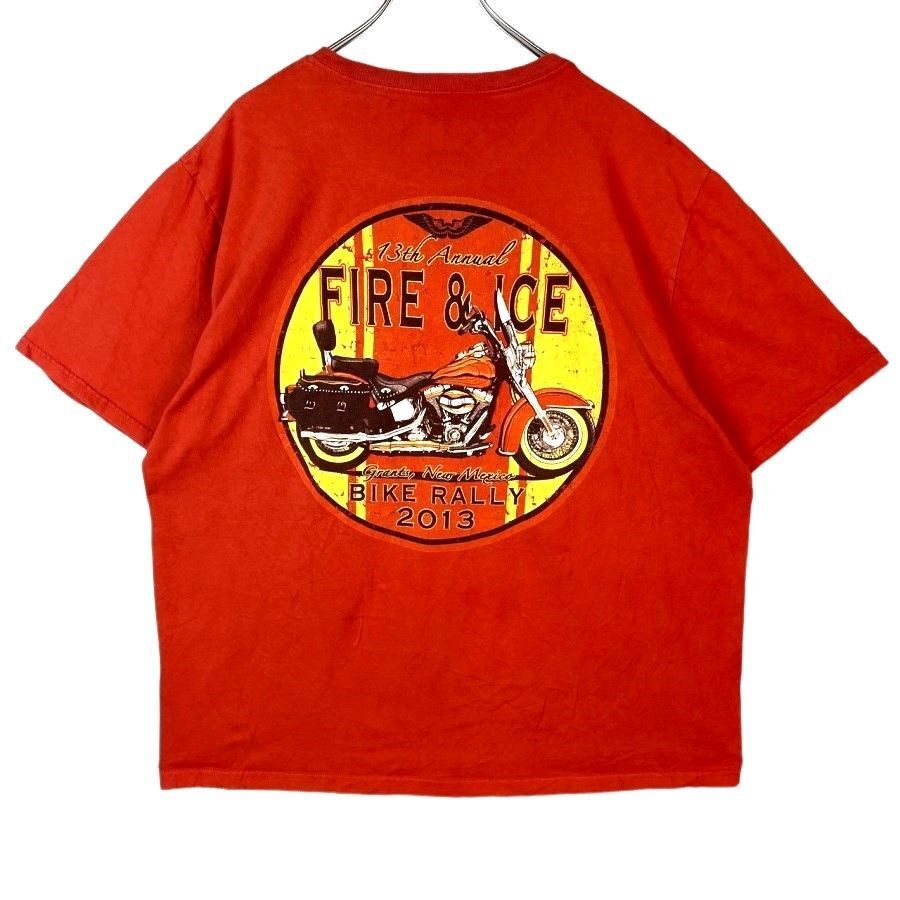 ジャージーズJerzees半袖TシャツバイクTシャツBIKEバイカーmotorcycleモーターサイク両面プリントfire&iceオレンジ黄色イエロー41214拍卖