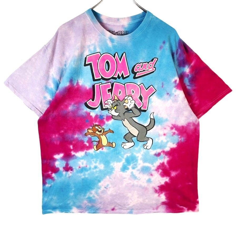 トムとジェリーTom&Jerry半袖TシャツキャラクターTキャラ物タイダイ染めアメコミ水色ライトブルー紫パープルピンクvintage41214拍卖