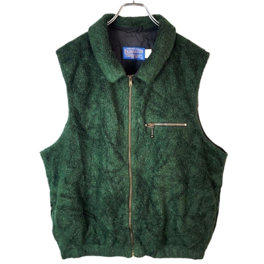 90s~ペンドルトンPendletonジップアップボアベストフリースベストアウターレイヤードスタイル緑グリーンレトロvintageヴィンテージ41214拍卖