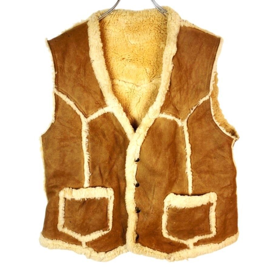 JCペニーJCPenneyレザーボアベスト茶色ブラウン白オフホワイトウエスタンヨークy2kレトロvintageヴィンテージ41214拍卖