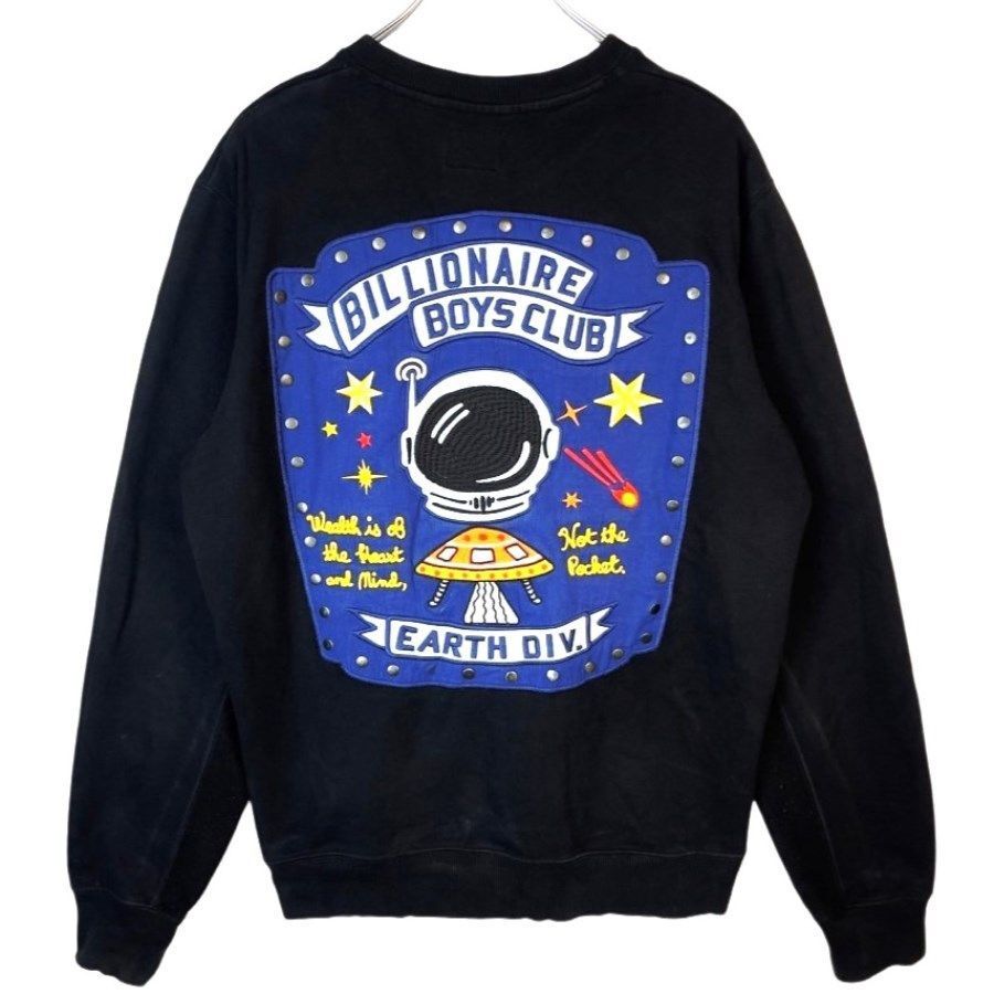 ビリオネア・ボーイズ・クラブbillionaire boys clubスウェットトレーナーEarth Div両面デザイン刺繍ワッペンスタッズシルバーパーツ41115拍卖