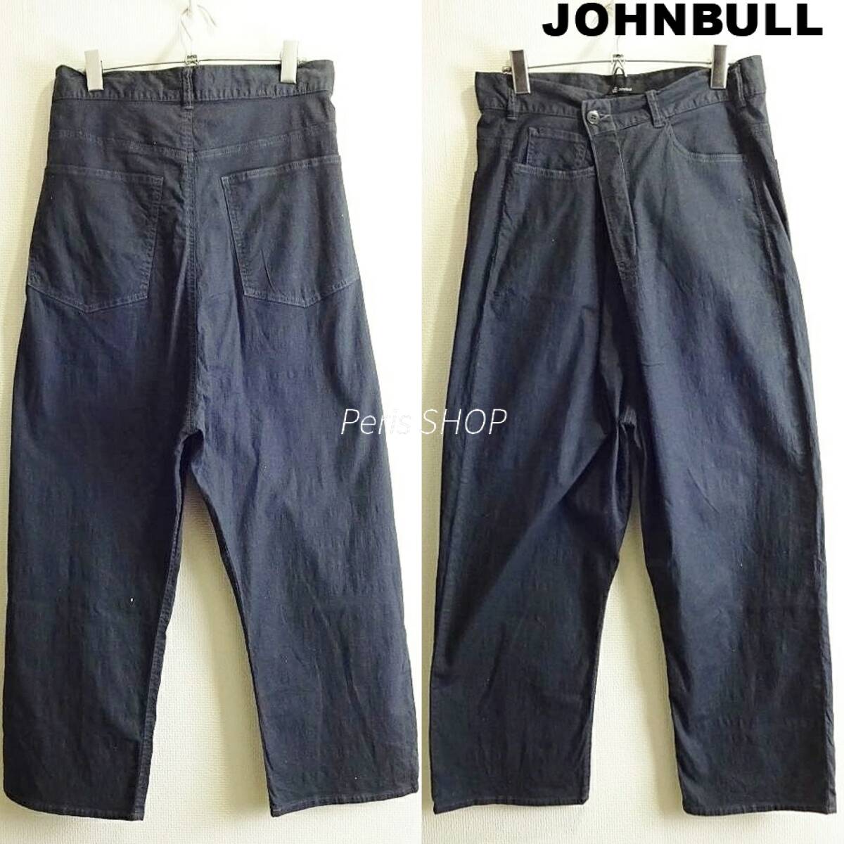 即決★ 送料無★ 良品★ ジョンブル コットンリネン ストレッチラップパンツ 【L】 ハイウエスト ブラック ZP022 日本製 I392拍卖