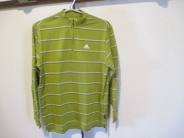 サイズS■adidas GOLF アディダス■ハーフジップ長袖シャツ■緑系ボーダー■used 送185拍卖