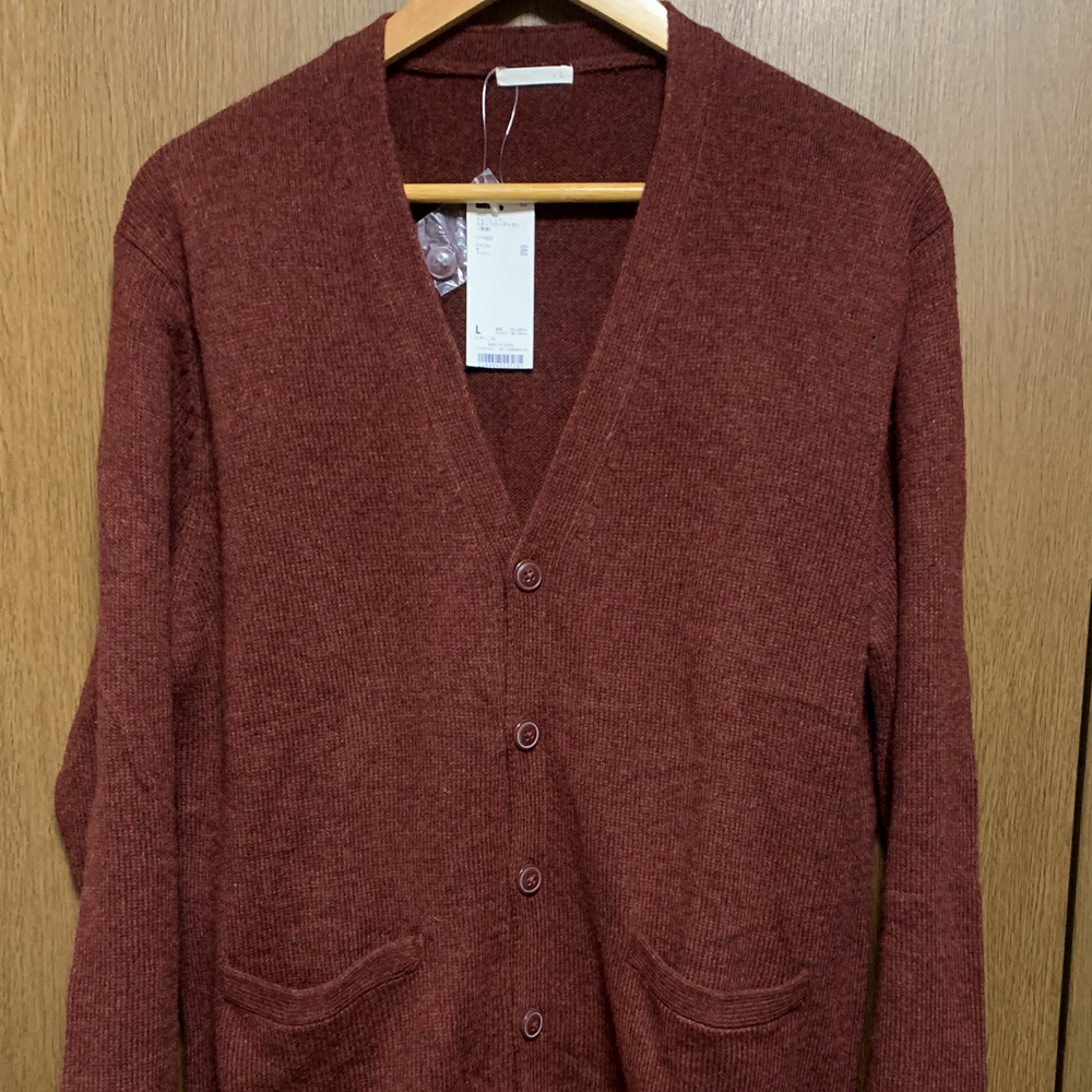 L【GU|カーディガン】ジーユー ラムブレンド Vネックカーディガン レッド 未使用拍卖