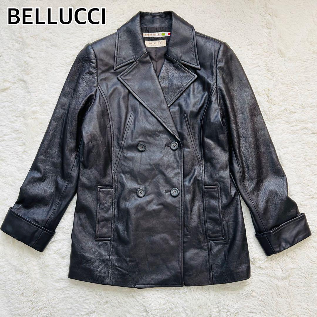 高級イタリア製 BELLUCCI ベルッチラム レザージャケット テーラードジャケット ラムレザー 羊革 ダブル ブラック Lサイズ拍卖
