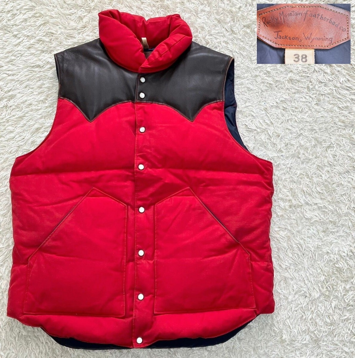【羊革×ダウン90%★】サイズ38 Rocky Mountain Featherbed ラムレザーヨーク ダウンベスト/赤◆ロッキーマウンテン (2)拍卖