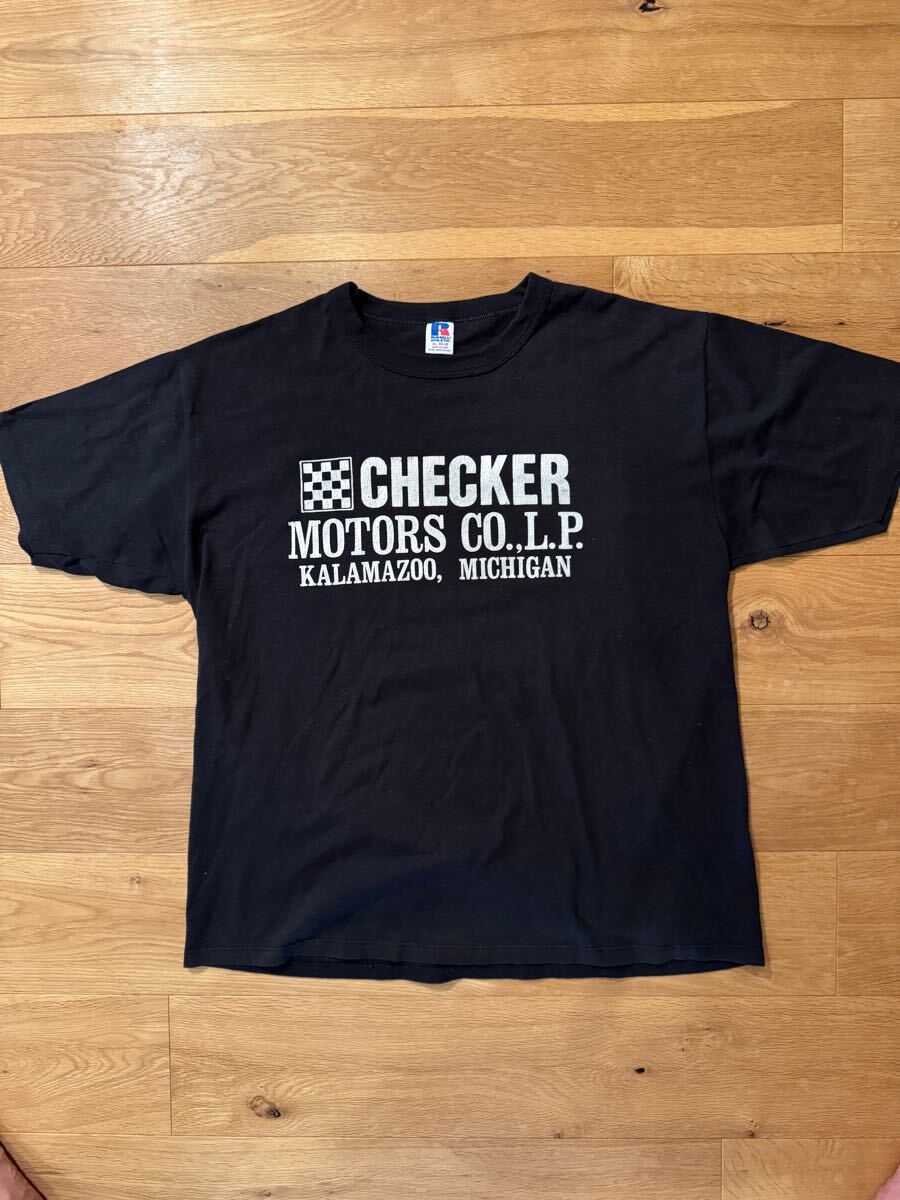 1980年代ヴィンテージTシャツ 半袖 ブラック バイカープリント チェッカー サイズXL拍卖