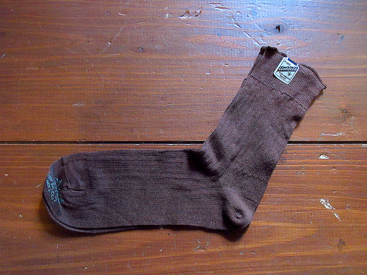 ビンテージ~50's●DEADSTOCKコットンソックス 茶size 10 1/2●250214b5-m-scs靴下1950'sデッドストックレトロ拍卖