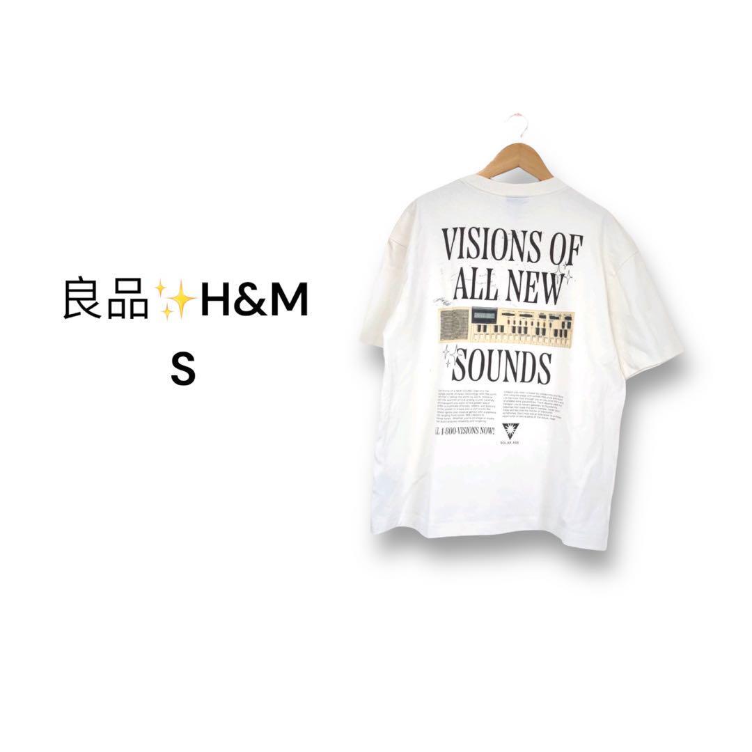 エイチアンドエム H&M バックプリント Tシャツ【S】ルーズフィット クリーム拍卖
