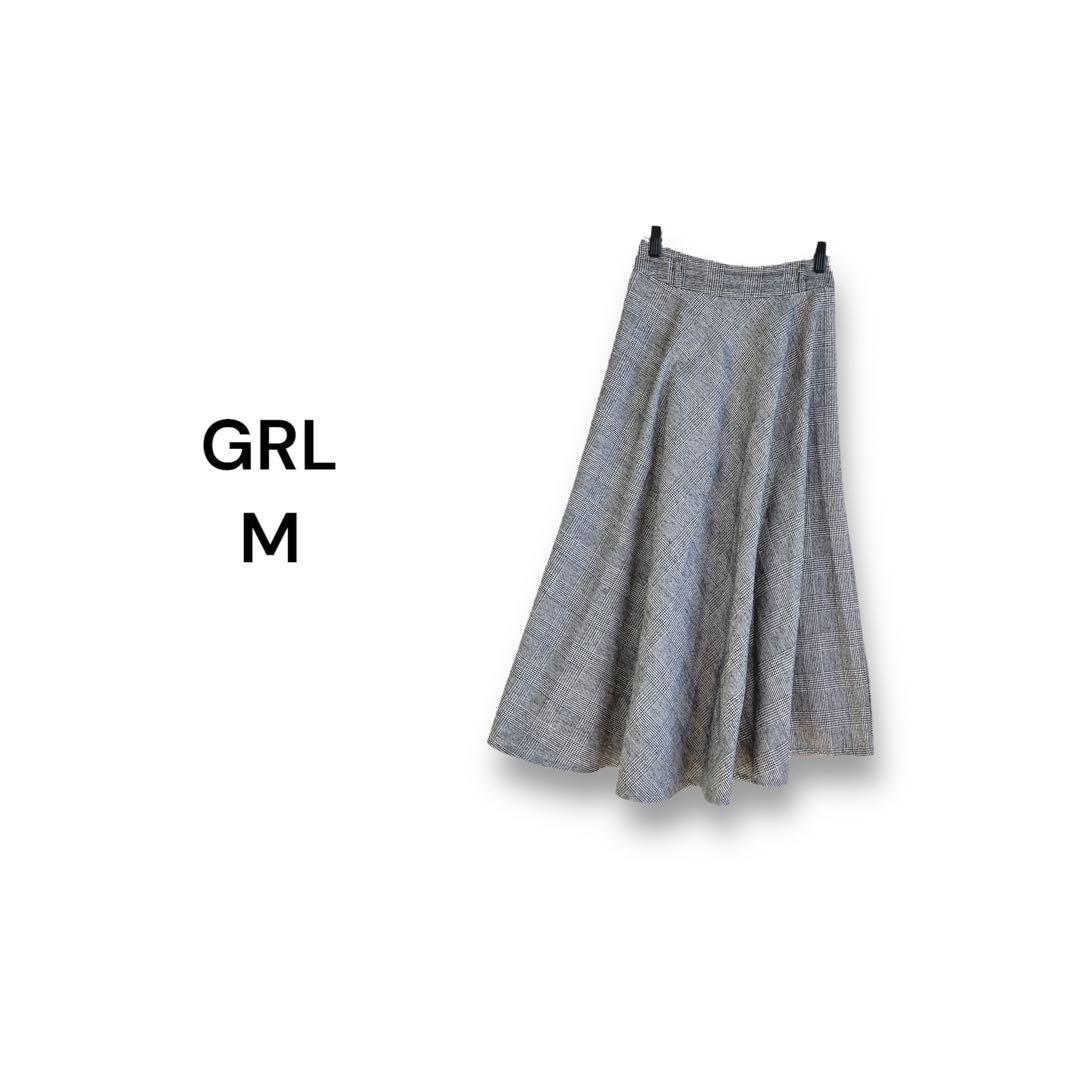 グレイル GRL チェックスカート【M】膝下 フレア グレー拍卖