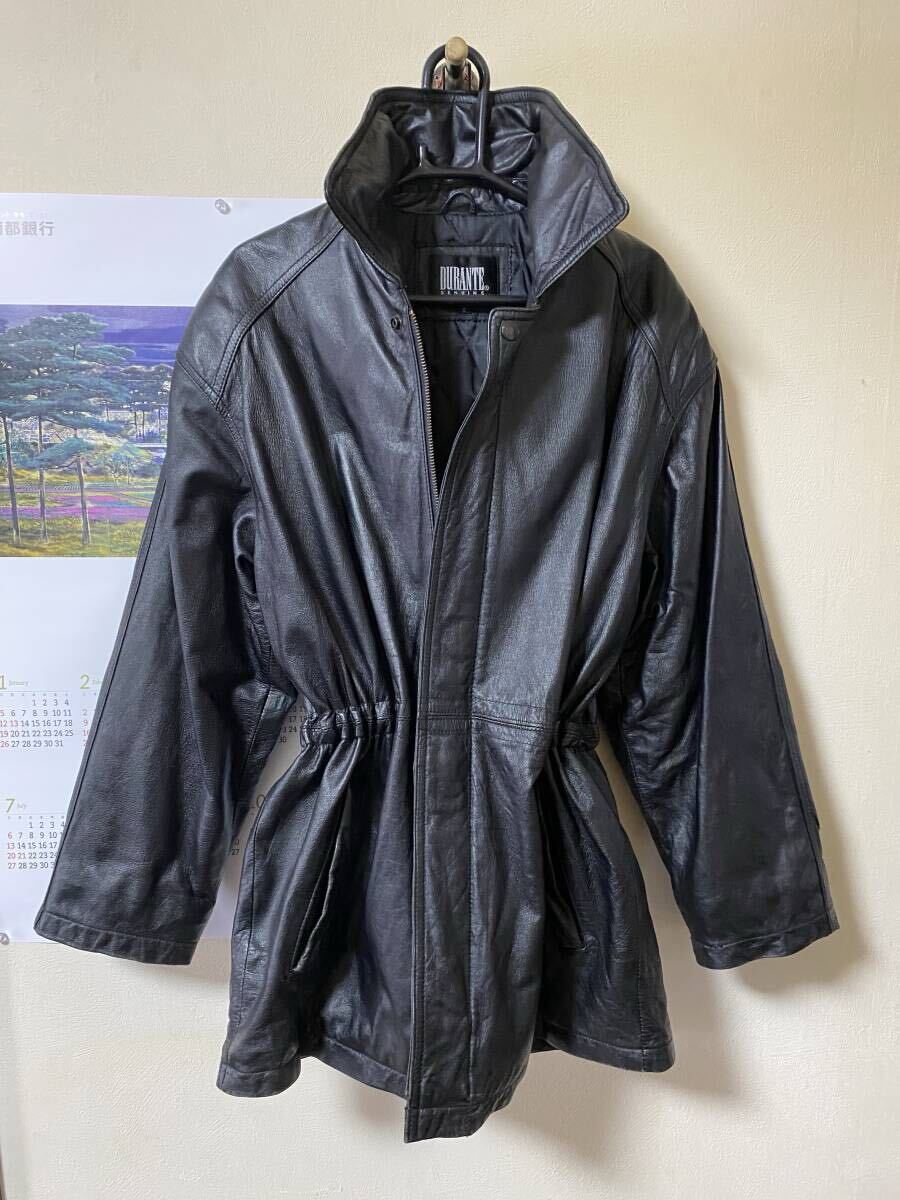 レザージャケット レザーコート DURANTE GENUINE デュランテ 裏地キルティング Sサイズ ドローコード ヴィンテージ 古着拍卖