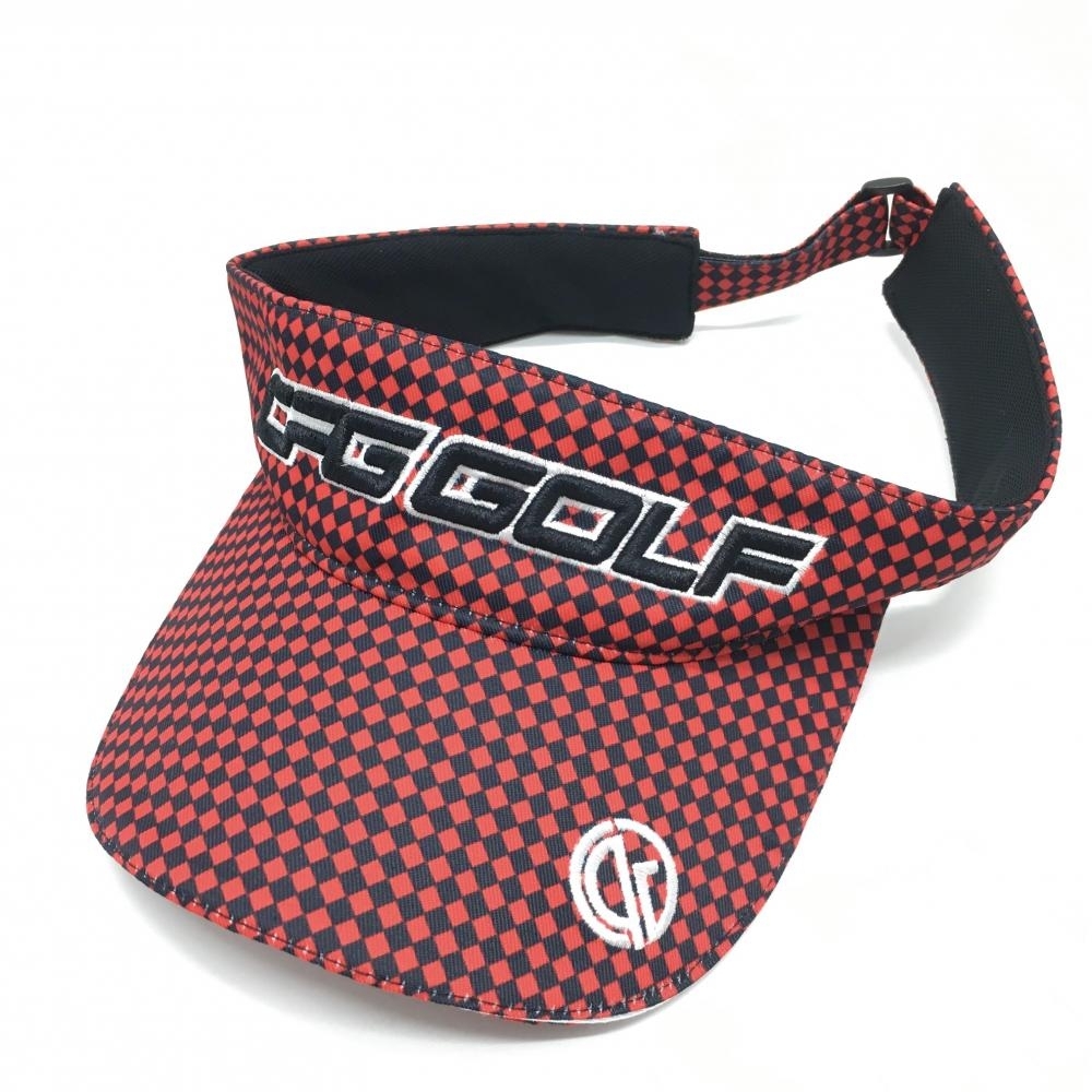 【超美品】シーピージーゴルフ サンバイザー レッド×黒 ブロックチェック ゴルフウェア CPG拍卖
