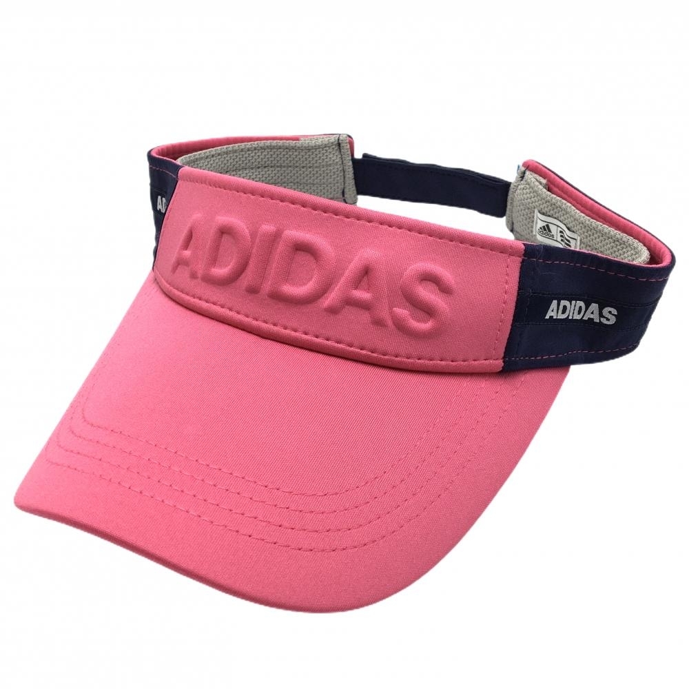 【超美品】アディダス サンバイザー ピンク×ネイビー 立体ロロゴ フリー(56-58cm) ゴルフウェア adidas拍卖