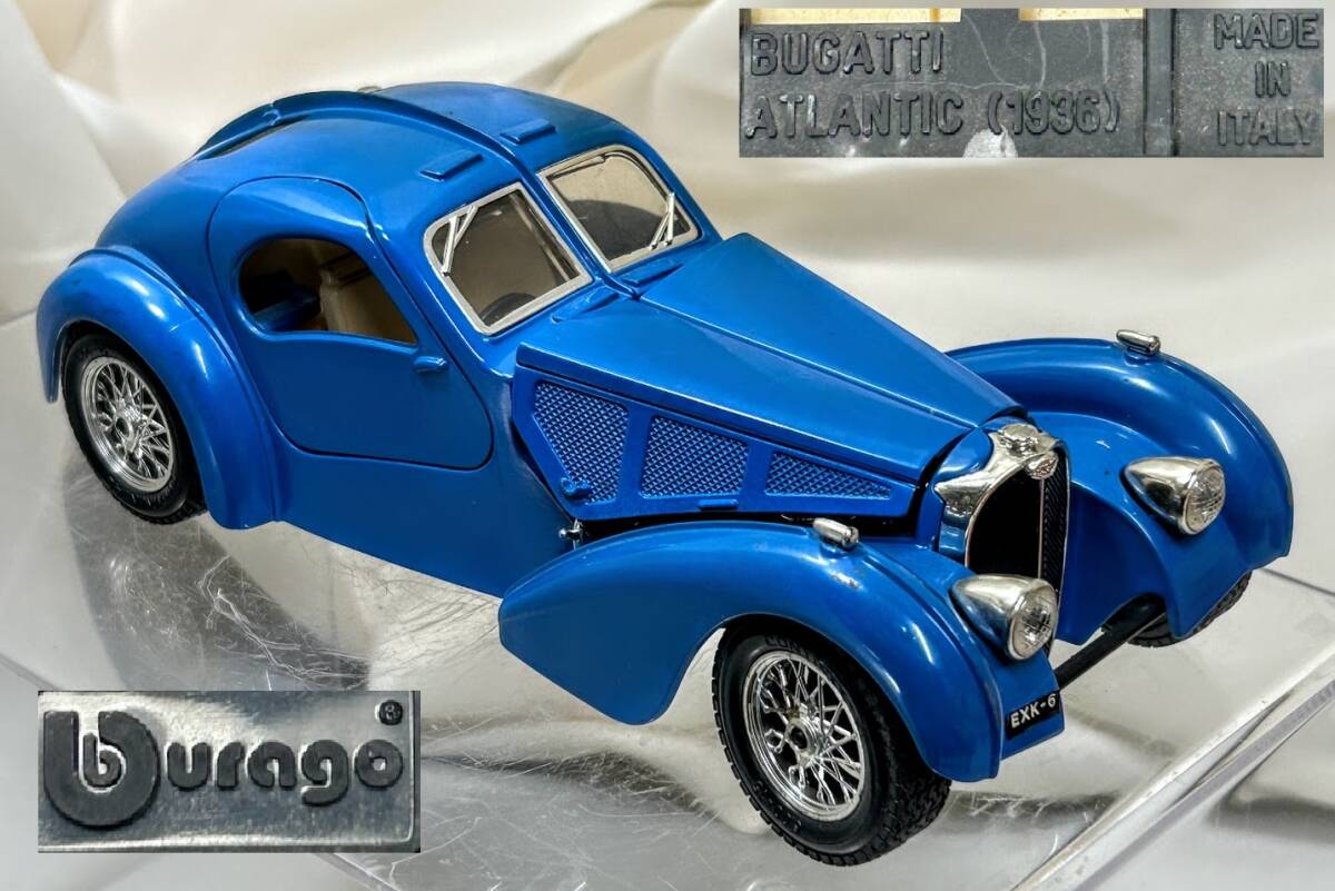 ビンテージ BURAGO ブラーゴ BUGATTI/ブガッティ Atlantic/アトランティック ブルー 1/24 1936年 Made in Italy 箱無 USED 保管現状品拍卖