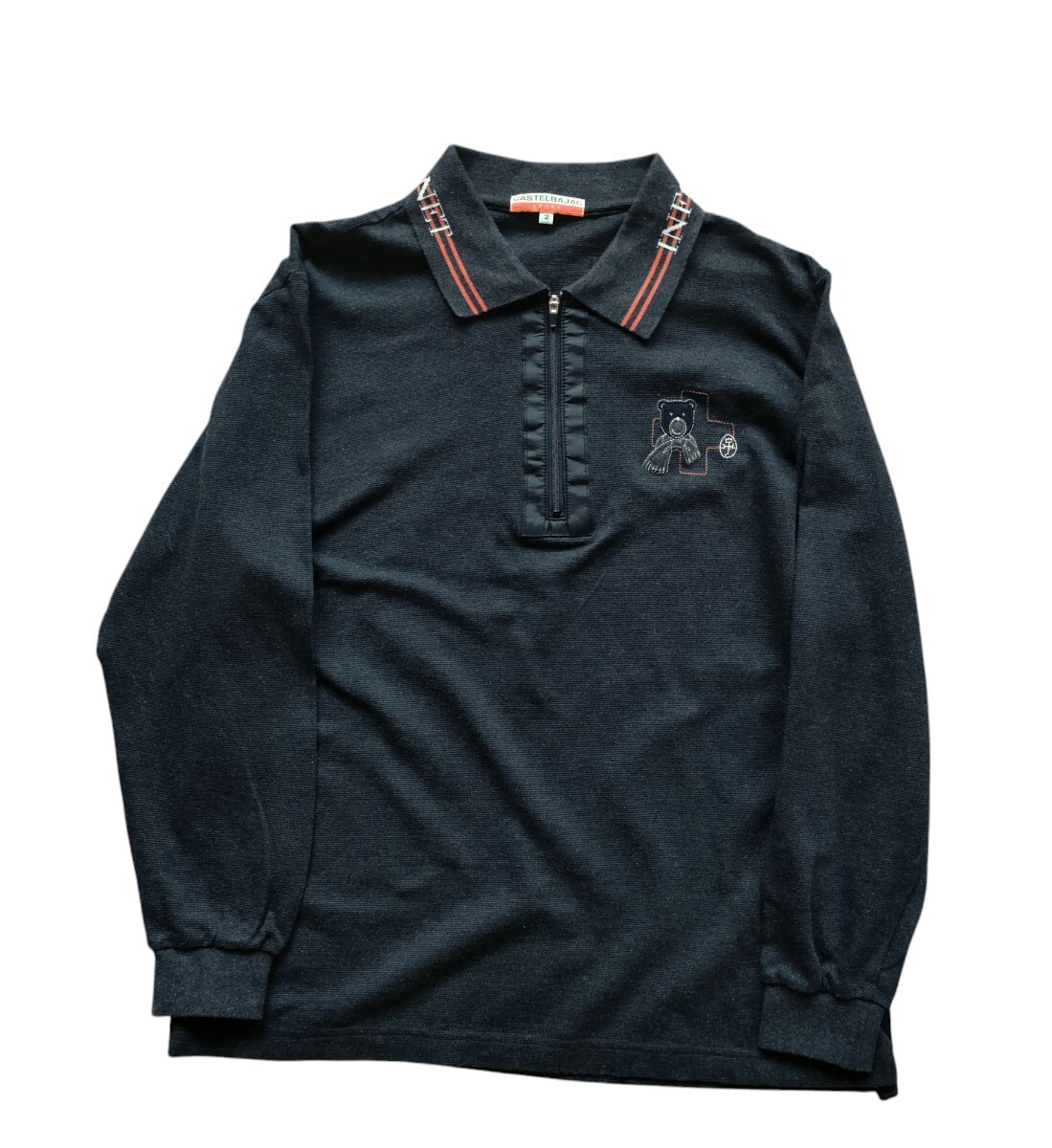 【送料☆600円】☆美品☆【Castelbajac】カステルバジャック 長袖 ポロシャツ 鹿の子 カノコ サイズ2 刺繍 クロ ゴルフ GOLF M相当拍卖