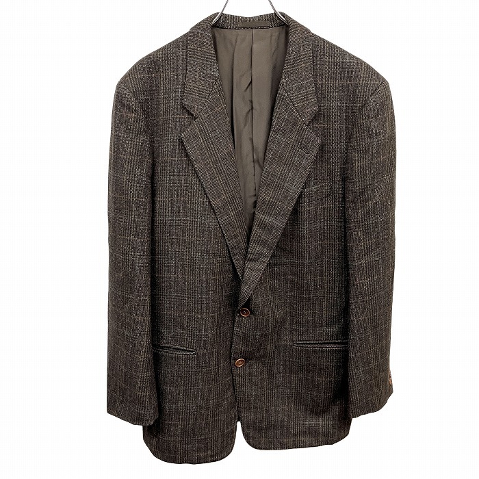 BRAINS テーラードジャケット チェック 総裏地 厚手の肩パッド 毛×ナイロン L ダークブラウン 茶系×黒×ピンク×青×緑×黄 メンズ拍卖