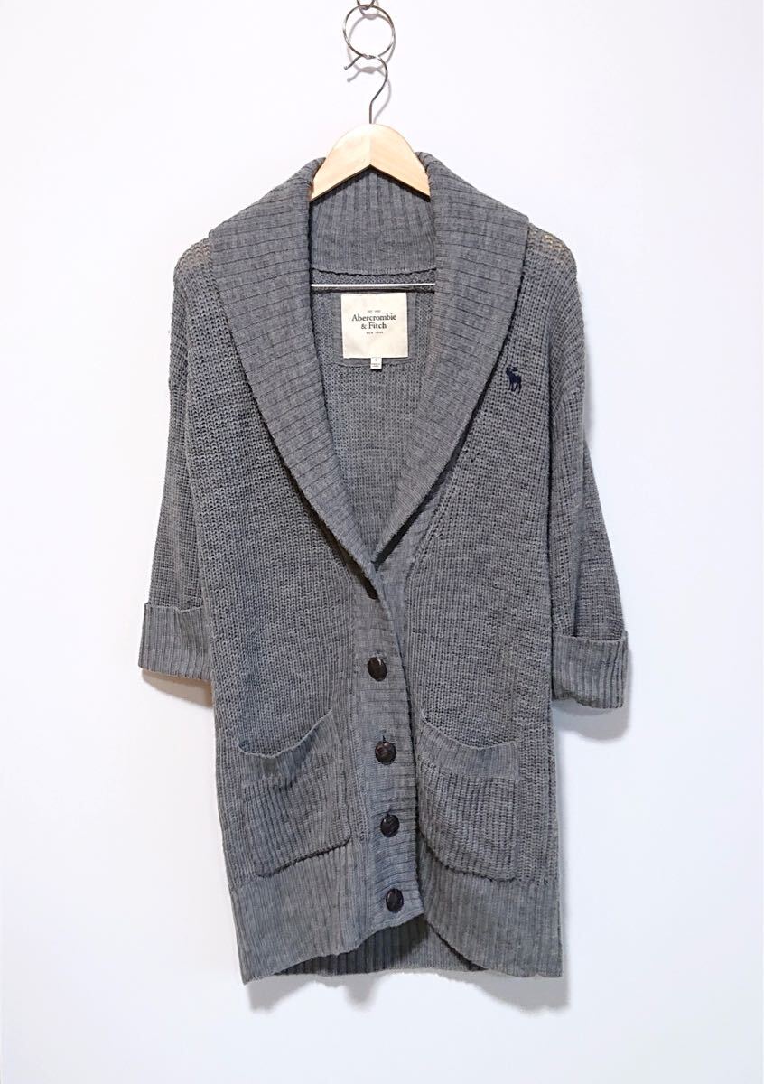h1735gg Abercrombie & Fitch(アバクロンビー & フィッチ) サイズS ニットカーディガン グレー レディース 秋冬上着 羽織り ウール100%拍卖