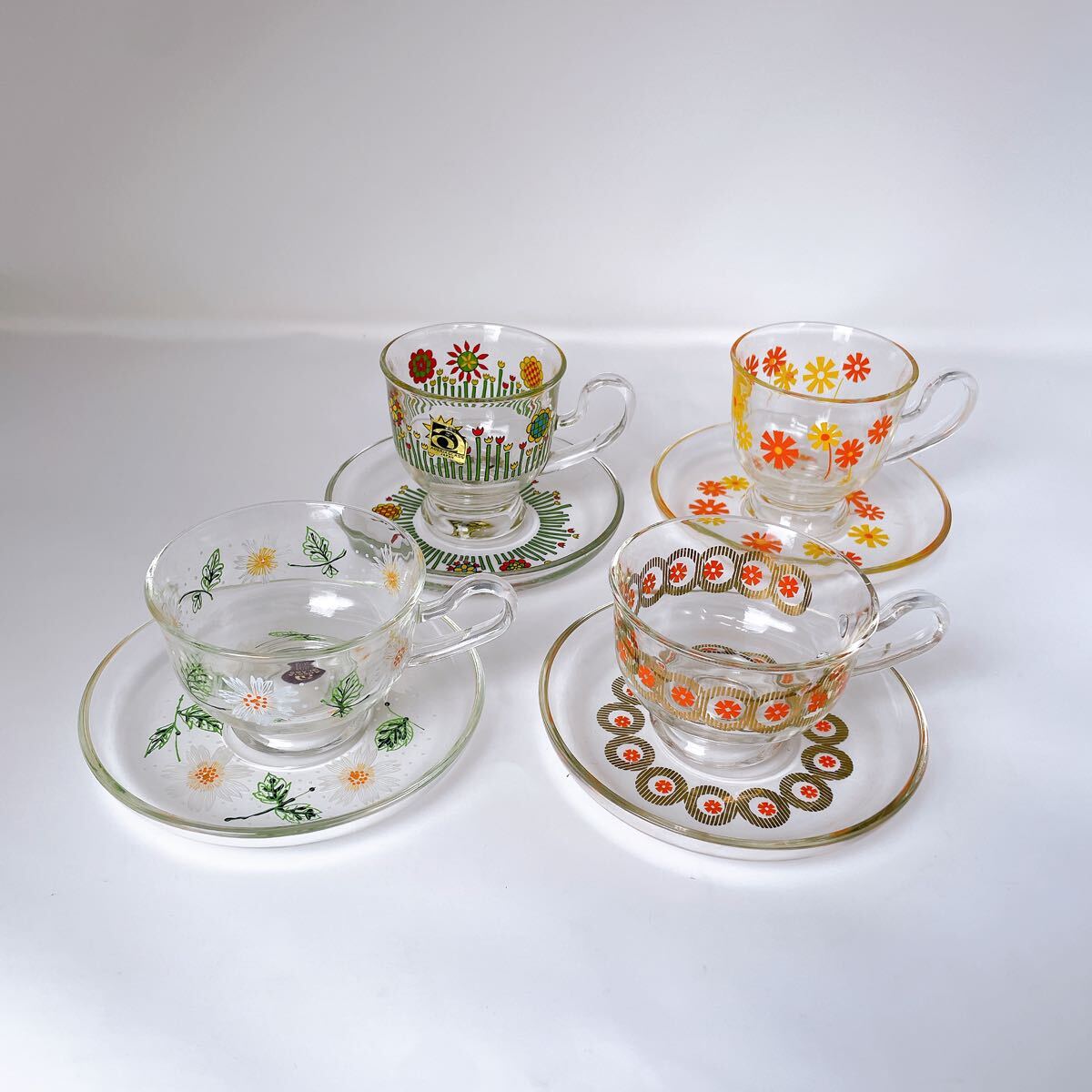 昭和レトロ★アデリア 石塚硝子 レトロ ポップ カップ&ソーサー ビンテージ ガラス コップ グラス 新品未使用拍卖