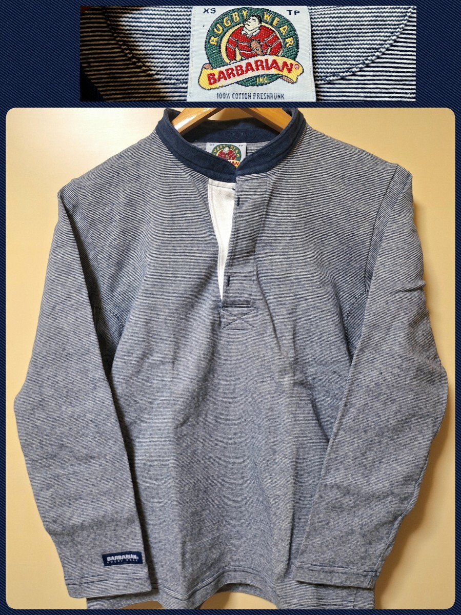 紺XSバーバリアンBARBARIANラガーシャツMADE IN CANADAラグビーシャツ カナダ製NAVYグリフィンインターナショナル ボーダー スタンドカラー拍卖