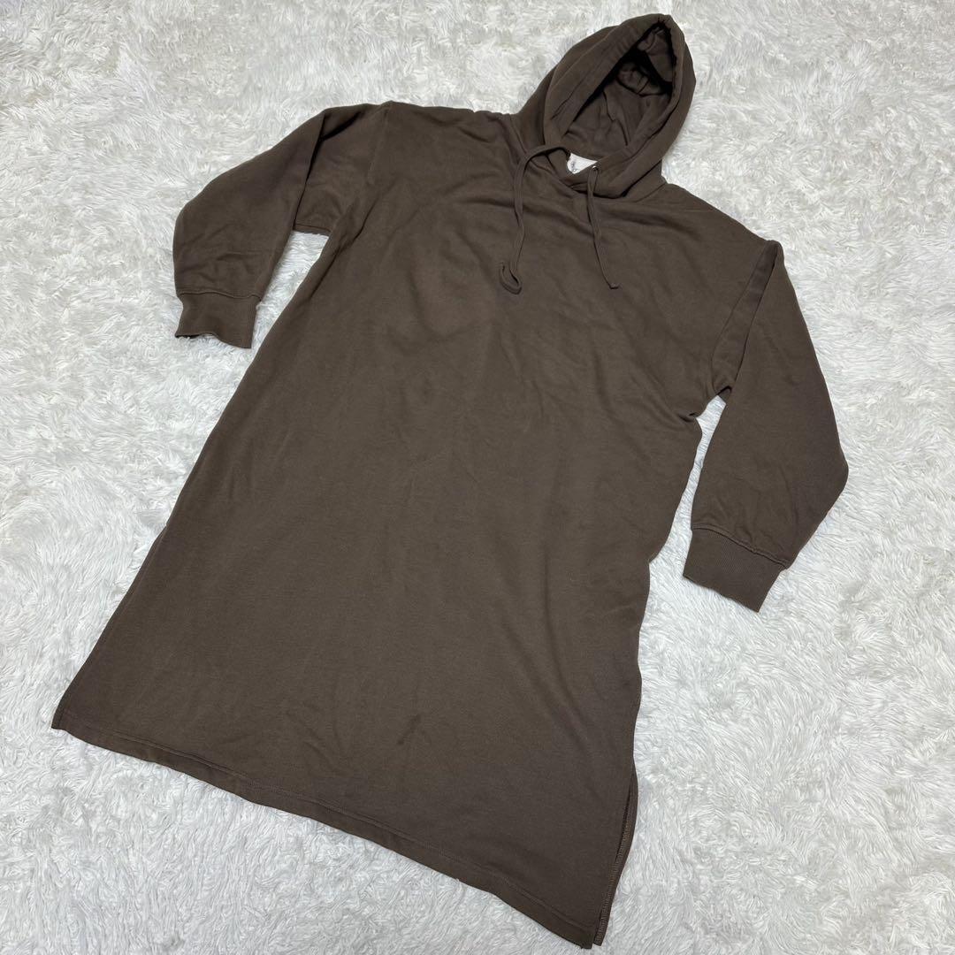 945【ロング丈】/ワンピース/カットソー/3L/ブラウン/トップス/フード付き拍卖