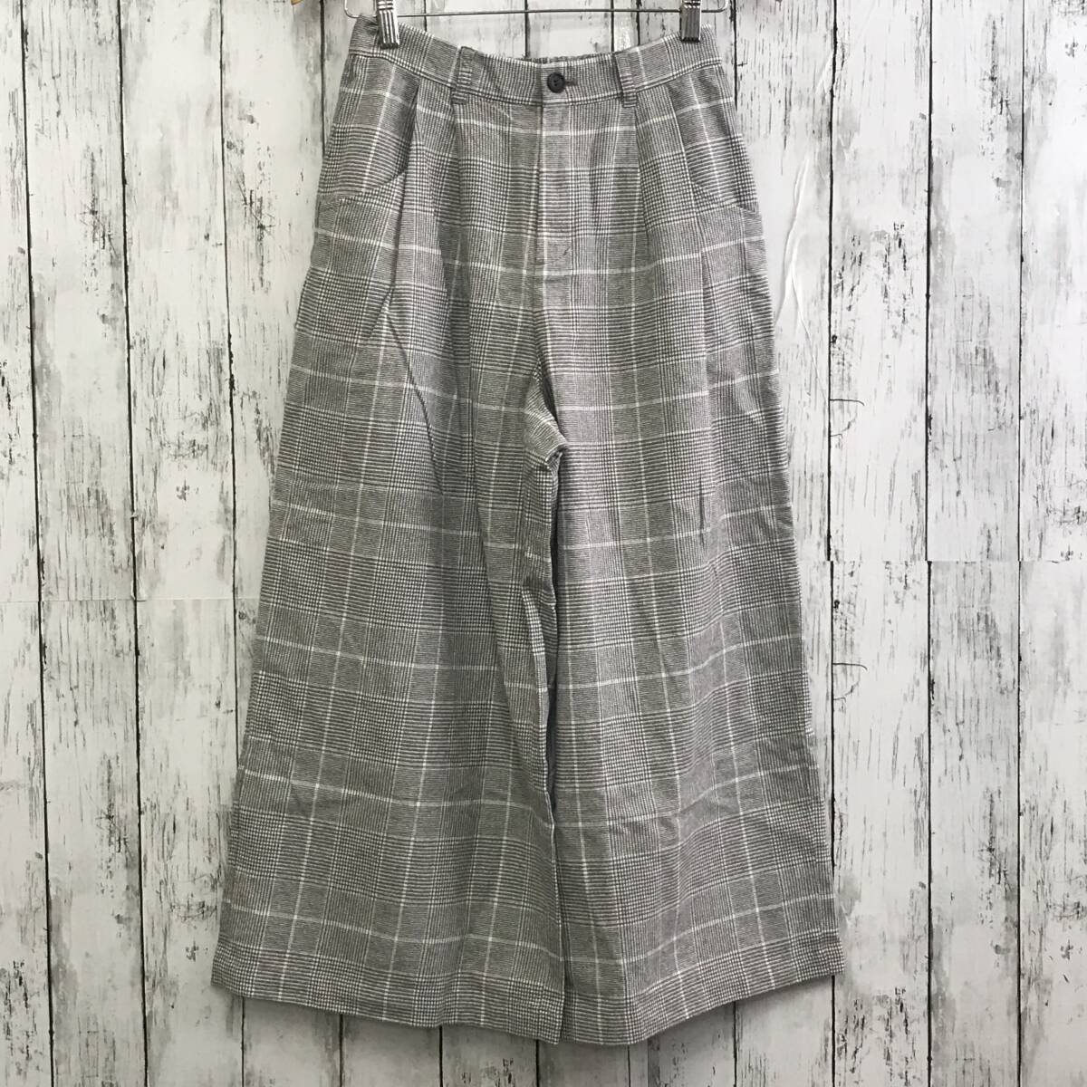 studio CLIP スタディオクリップ ワイドパンツ Mサイズ グレー チェック柄 T-621 USED拍卖