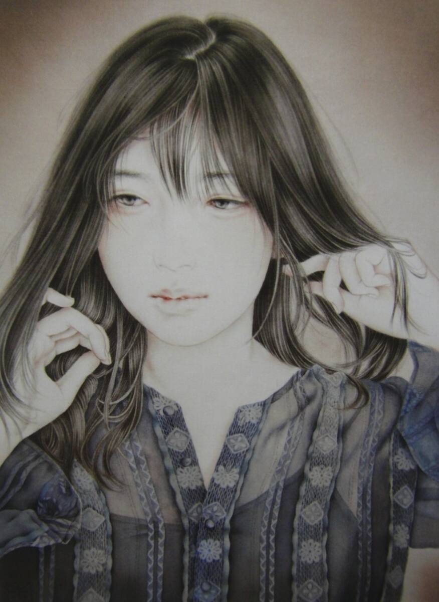 やちだけい、「寒蝉鳴」、希少画集・額装画、日本製・新品額縁にて額装致します、状態良好、日本人画家、美人拍卖