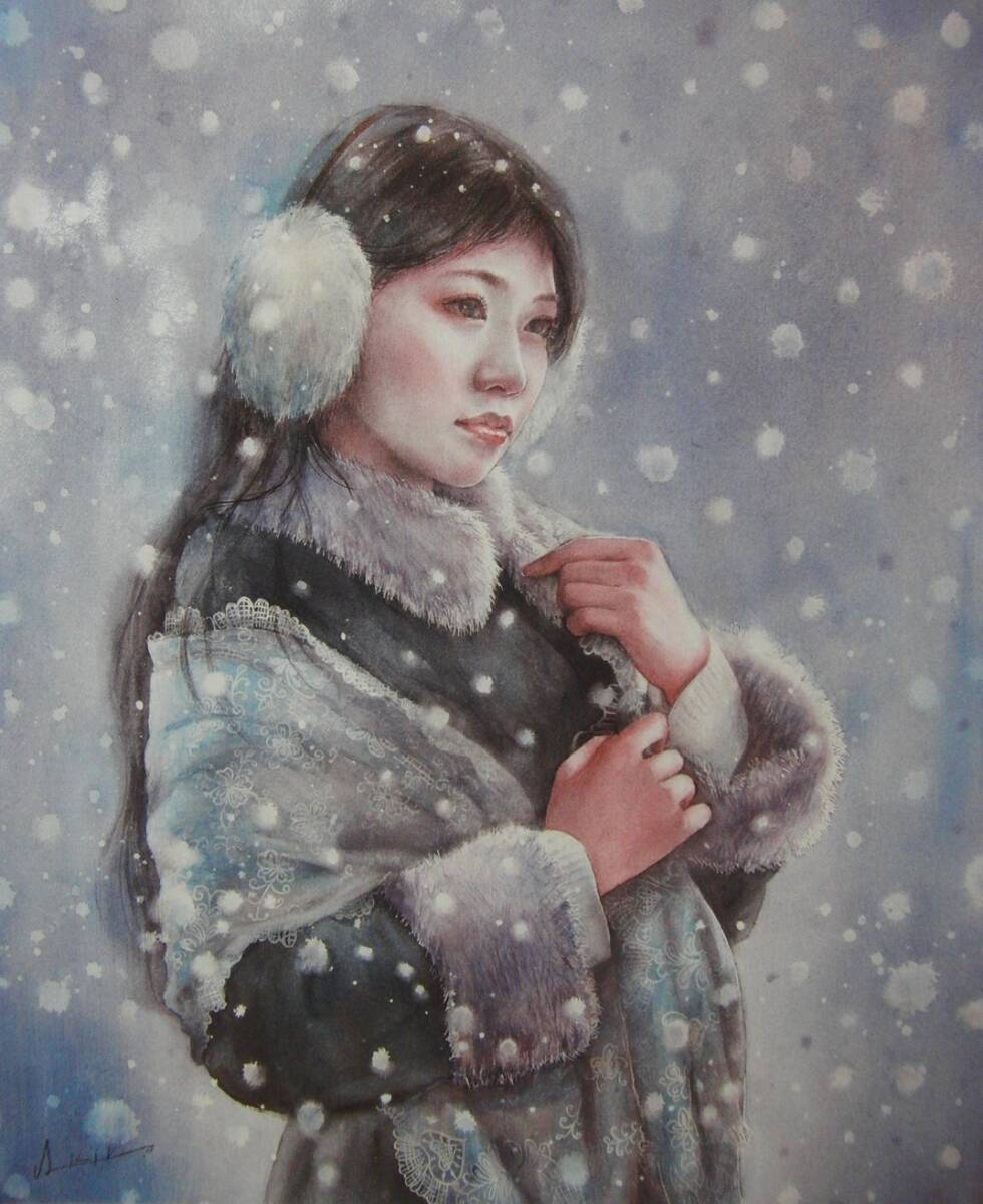 徳田明子、「Winter garden」、希少画集・額装画、日本製・新品額縁にて額装致します、状態良好、日本人画家、美人拍卖