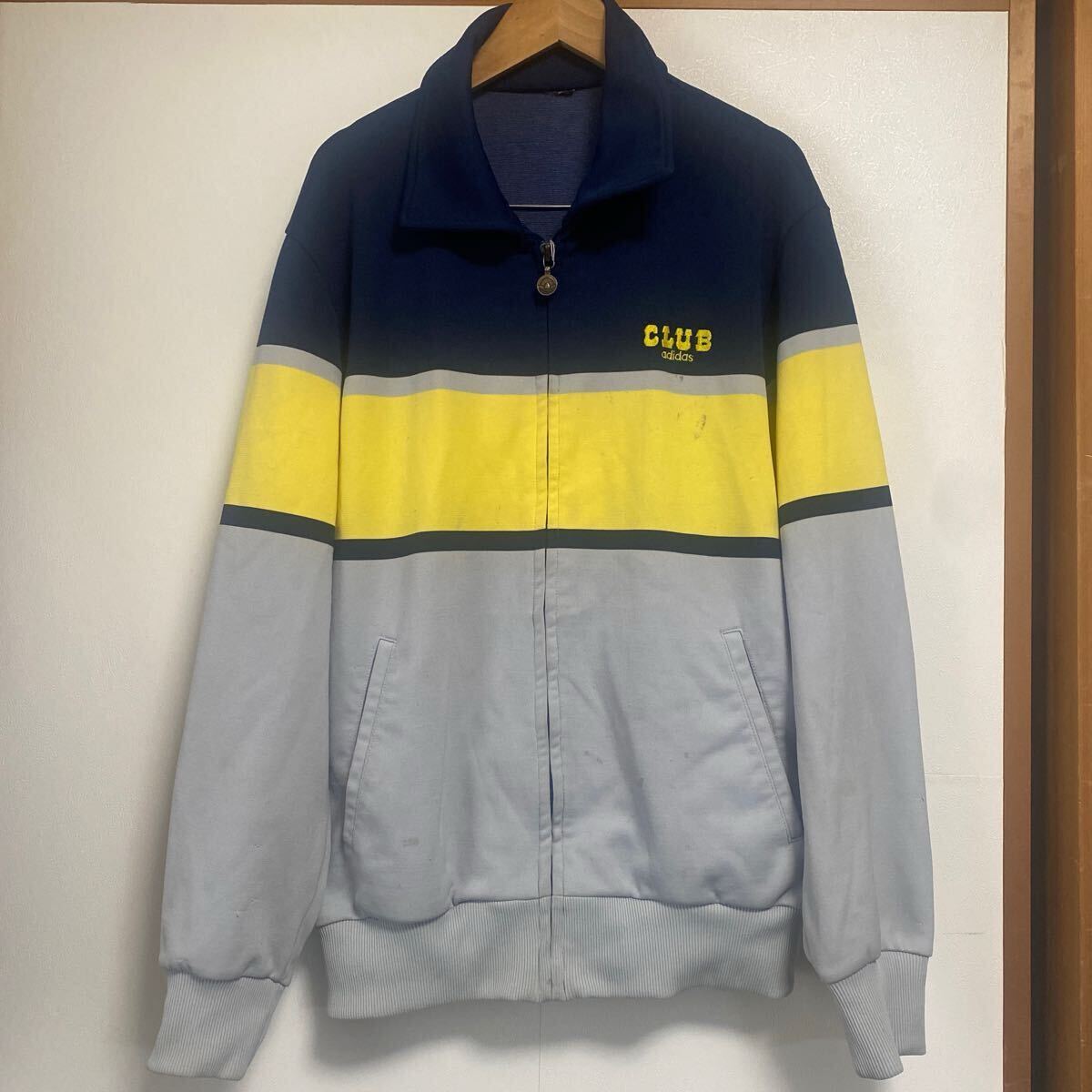 adidas アディダス ジャージ ブルゾン ヴィンテージ タグなし 紺×グレー×黄 古着拍卖