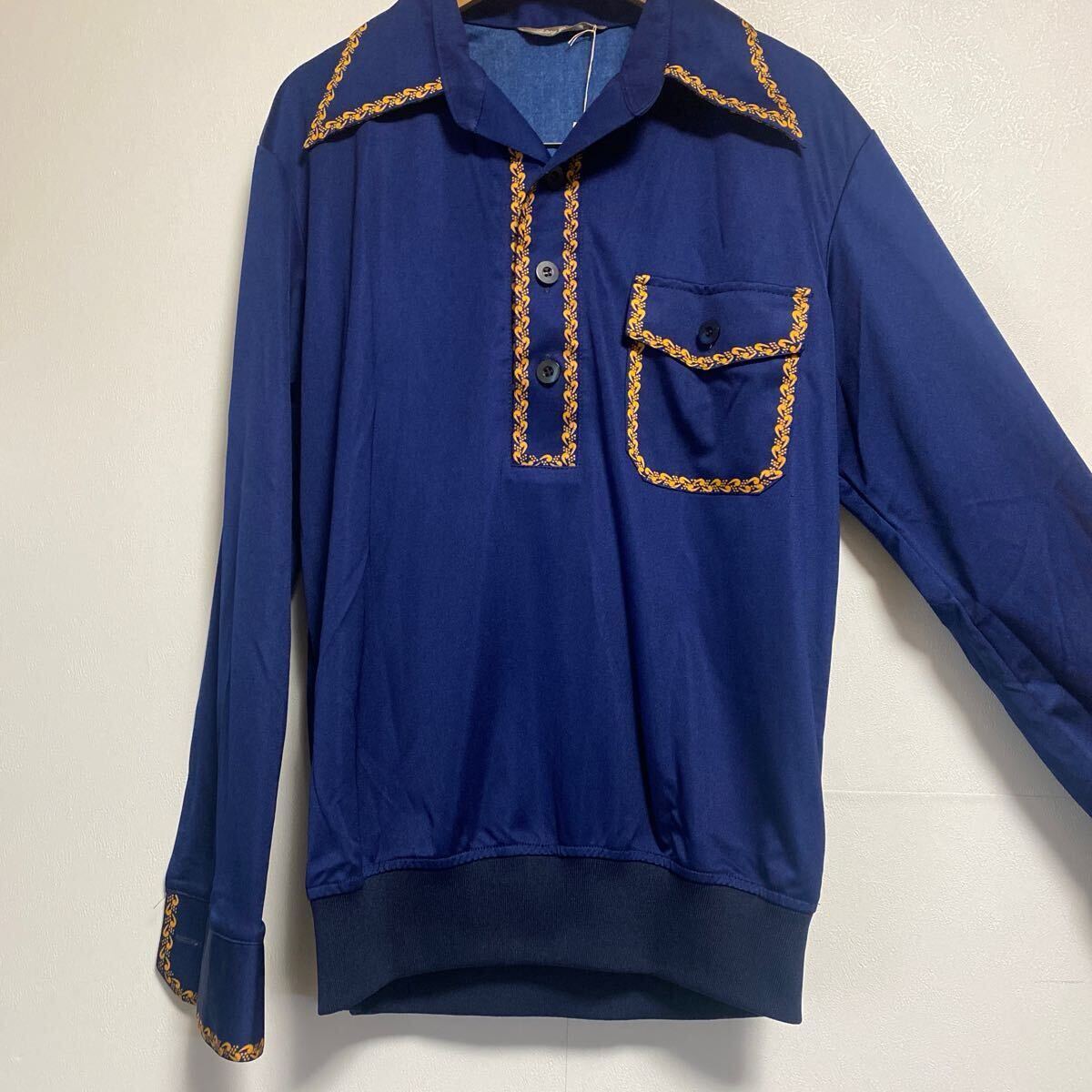 古着 シャツ 長袖 70sビンテージ 紺色拍卖