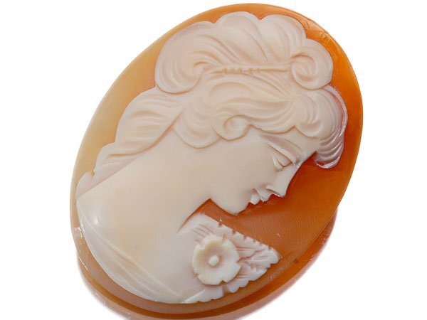 【ジュエリー極】作家品 裏面サイン有 美しいカールヘアの伏し目な貴婦人 シェルカメオルース 40.4mm×30.7mm a1646i【送料無料】拍卖