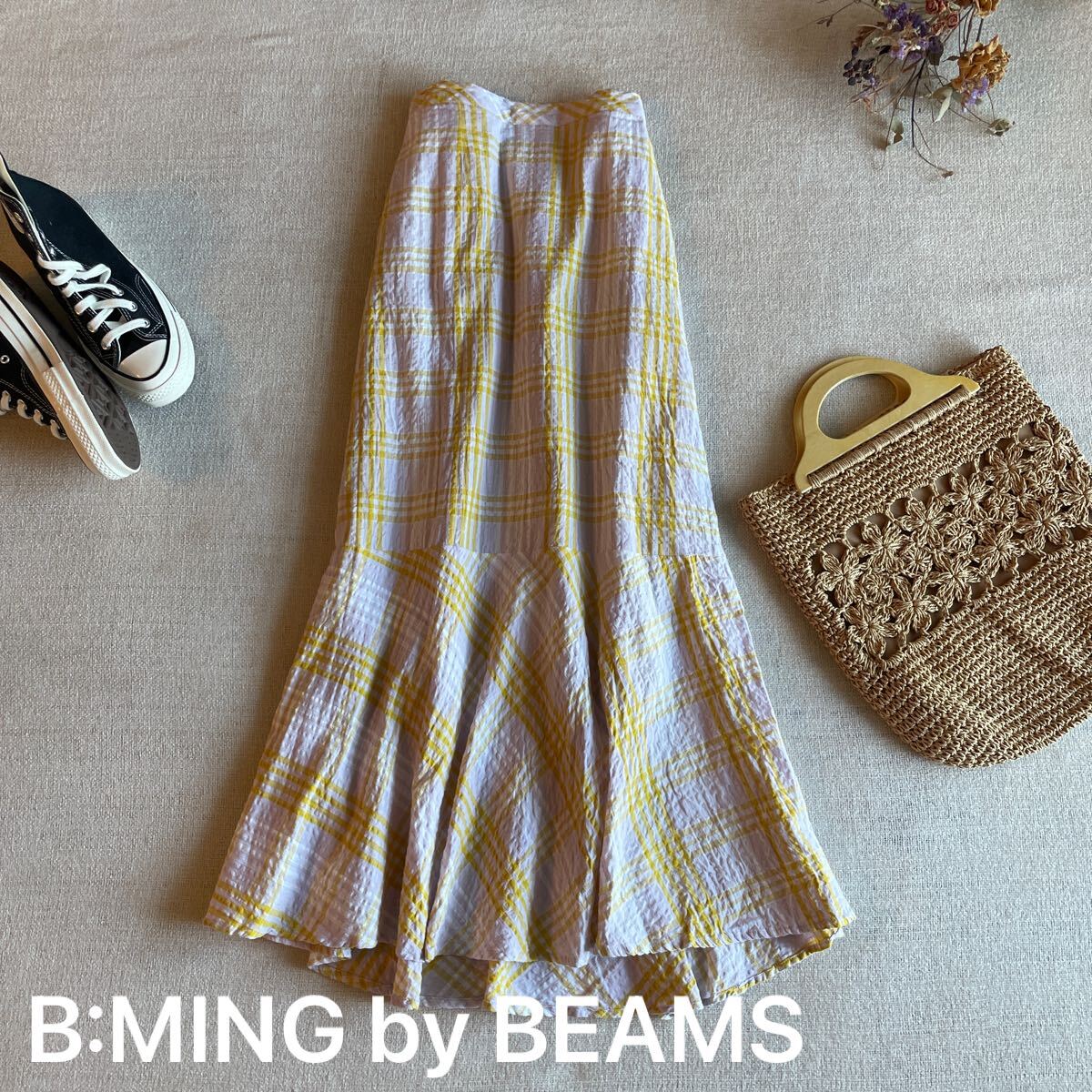 BEAMS チェックティアードスカート フレア ビーミング Sサイズ 美品 コットン フレア ボトムス B:MING by BEAMS ロングスカート拍卖