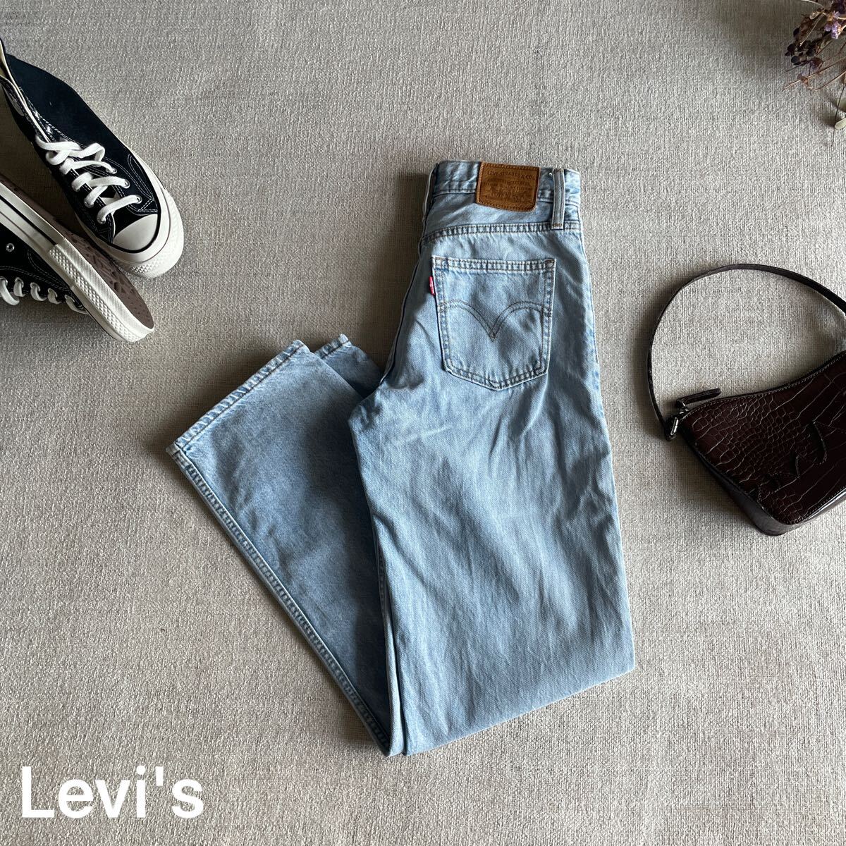 リーバイス ダッドジーンズ レディース24インチ ジーパン デニム パンツ DAD JEANS CHARLIE BOY 美品 ライトブルー ハイウエスト拍卖