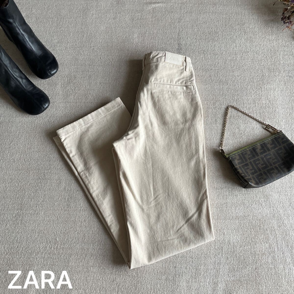 ZARA ハイウエストワイドパンツ ホワイトデニム ボトムス レディース36サイズ 未使用 美品 白 マシキュリン ザラ ロングパンツ拍卖