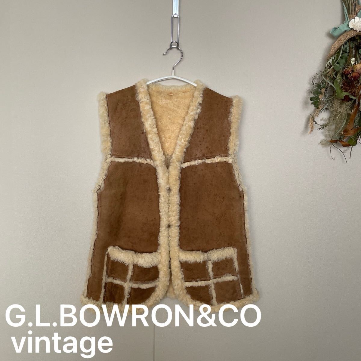 古着 ムートンベスト ニュージランド製 G.L.BOWRON&CO 羊革 シープスキン ブラウン 毛皮 Mサイズ USED ヴィンテージ ユーズド拍卖