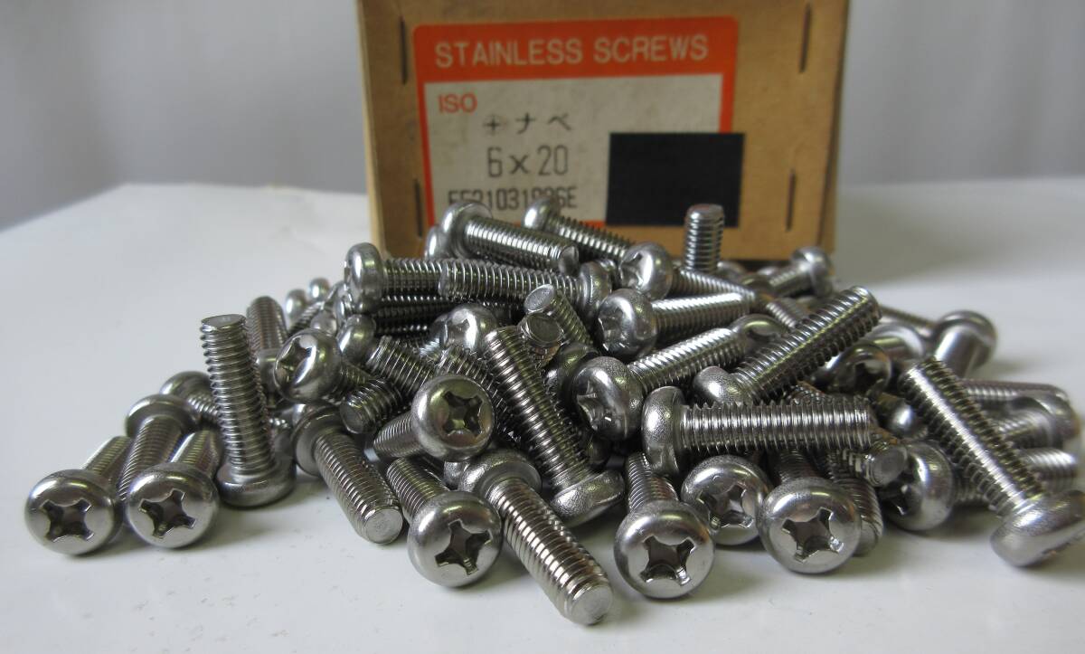 在庫処分未使用品 SUSステンレス鍋ビス M6×首下20 100本組 プラス頭ナベビス拍卖