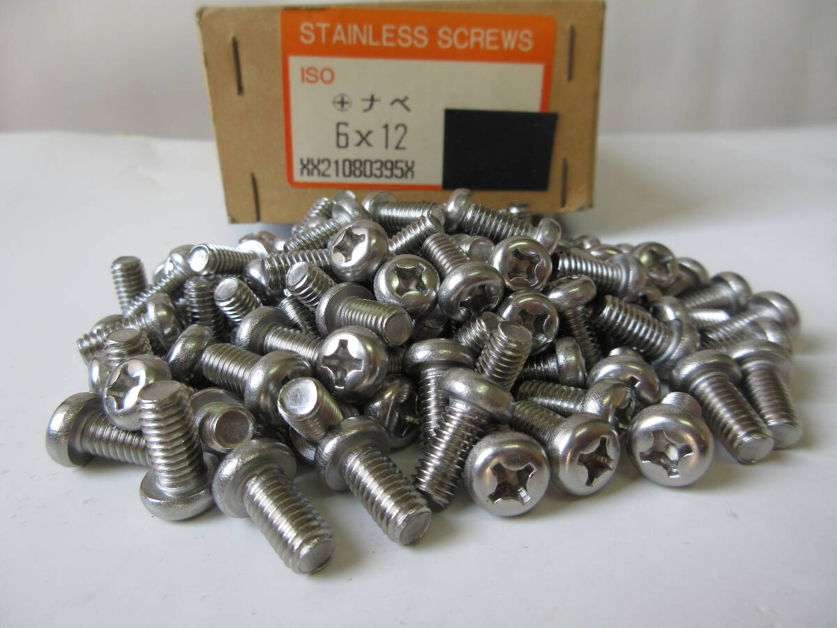 在庫処分未使用品 SUSステンレス鍋ビス M6×首下12 100本組 プラス頭ナベビス拍卖