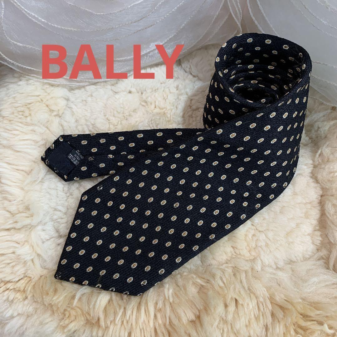 ☆美品☆BALLY バリー ネクタイ ブラック 白黄色ドット シルク 水玉拍卖