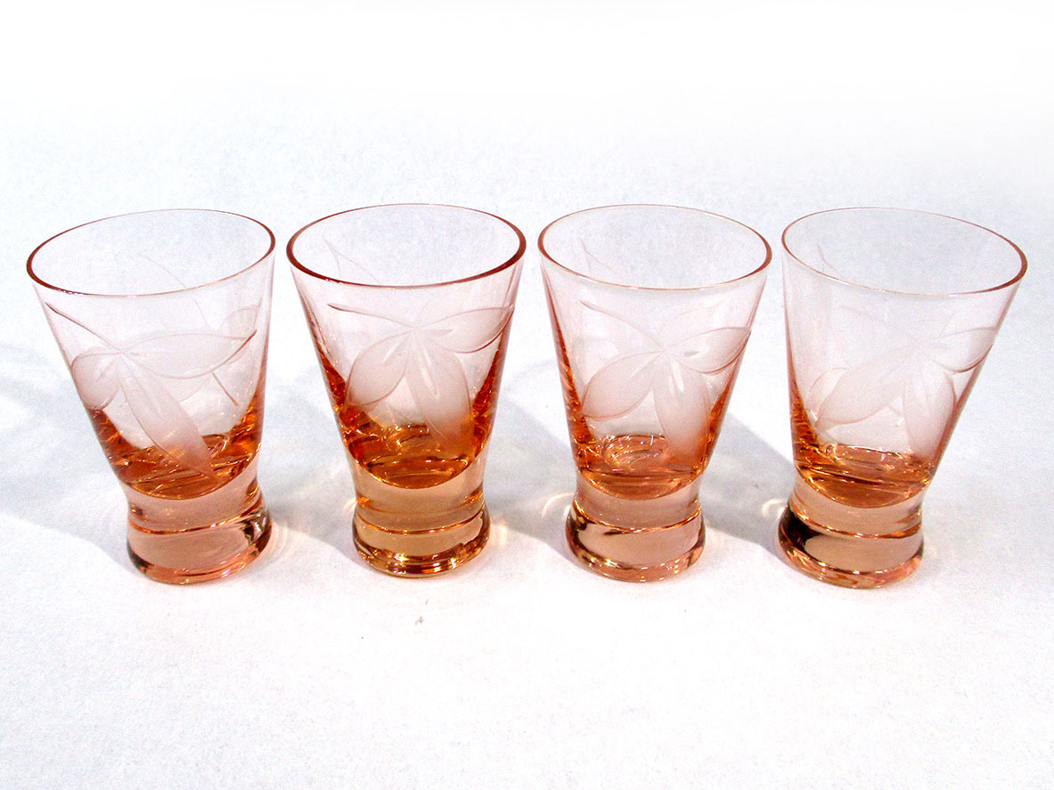 ★ガラス製 オレンジ お猪口 ショットグラス 4個セット 未使用品★S12694拍卖