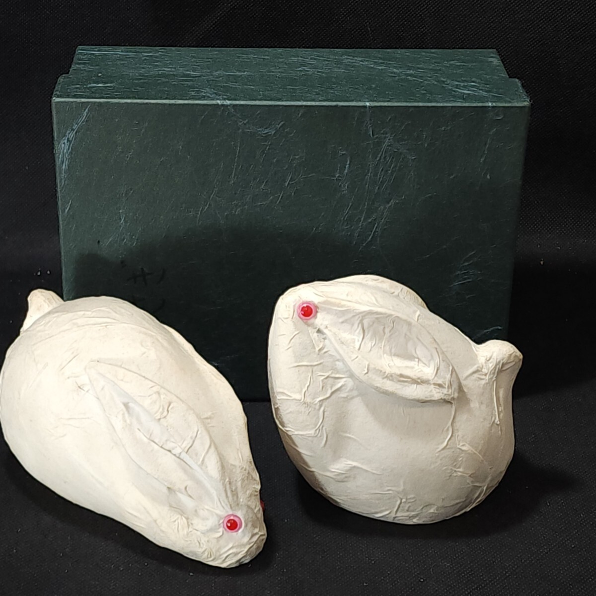 加藤雅峯 造 和紙重貼 兎置物 未使用箱入 /うさぎ/卯/干支/陶磁器/拍卖