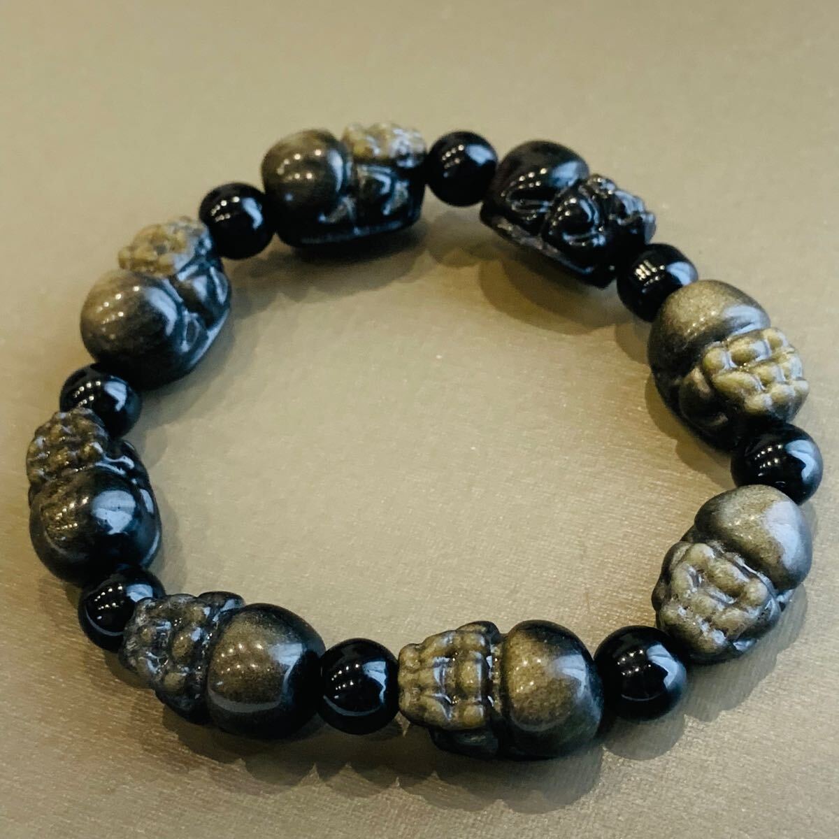 ゴールドオブシディアンブレスレット 金曜石 貔貅 ブレスレット パワーストーン お守り 金運アップ 17cm前後拍卖