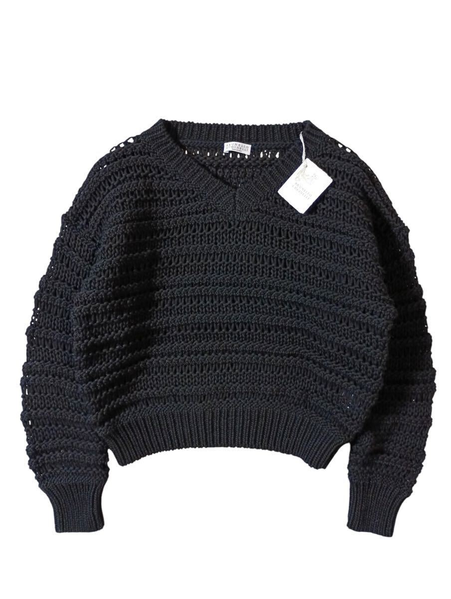 (D) 未使用 BRUNELLO CUCINELLI ブルネロクチネリ コットン 長袖 ニット S ブラック セーター (ma)拍卖