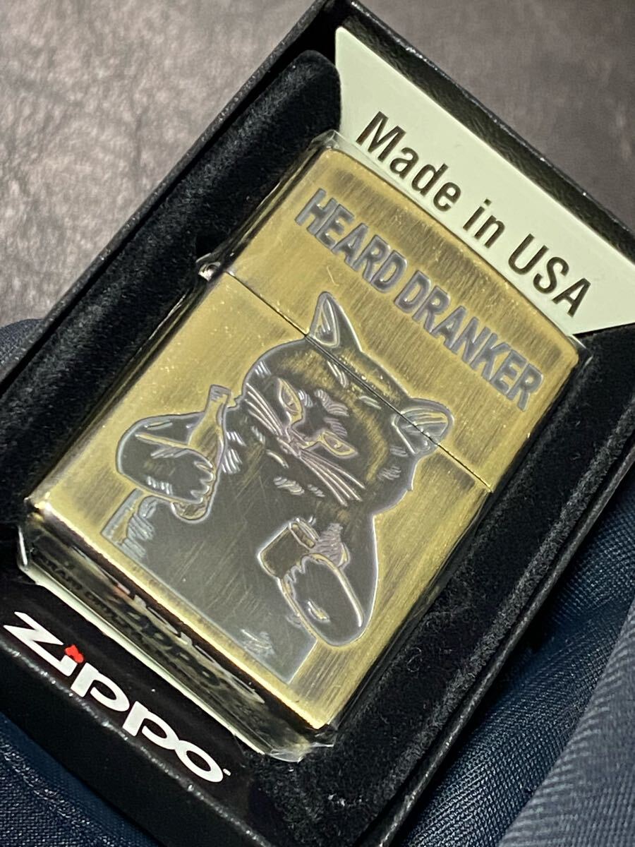 zippo 猫 酒 特殊加工 ゴールド 希少モデル 2024年製 ケース 保証書付き拍卖