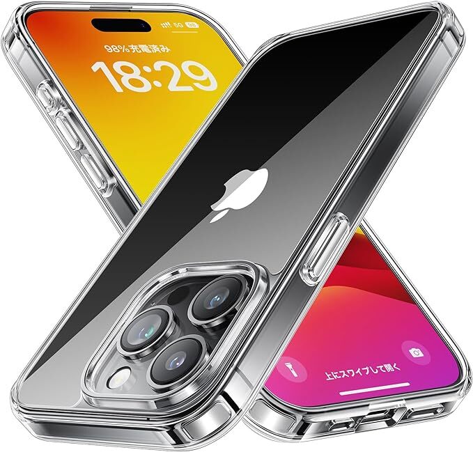NIMASO ケース iPhone15Pro用 クリア ケース 黄変防止 耐衝撃 SGS認証 PC背面 傷つけ防止 バンパー ワイヤレス充電対応 ストラップ付き 拍卖
