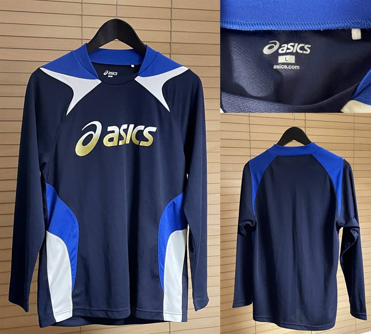 【激安1点のみ 国内正規品】asics アシックス プラシャツ プラクティスシャツ 長袖 シャツ L ポリエステル100% ネイビー系 XS601F拍卖